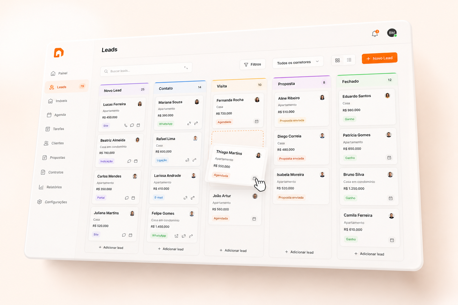 Funil de leads em Kanban no DashImob